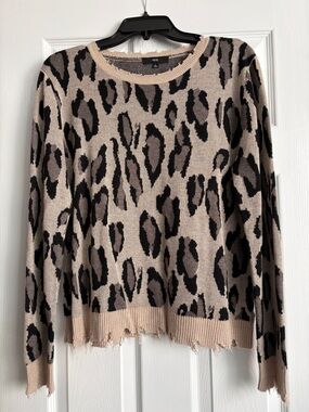 Fate Beige and Black Leopard Crewneck Sweater